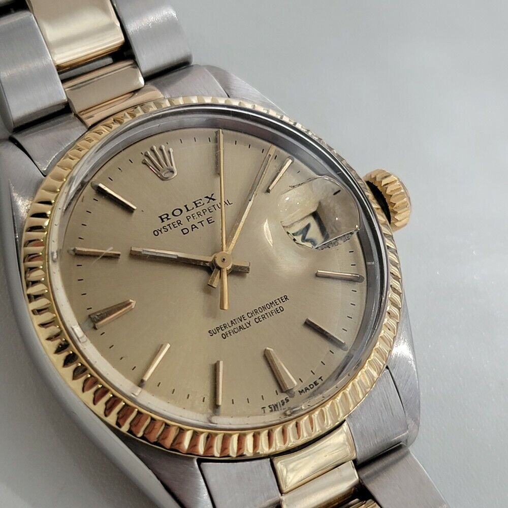 Mens Rolex Oyster Perpetual Date 14k Gold ss 1960s 1500 35mm Automatic RA168