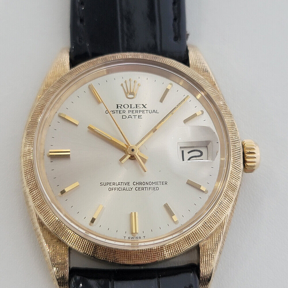 Mens Rolex Oyster Perpetual Date 1500 Etched 35mm 14K Gold 1960 Auto Swiss RA267