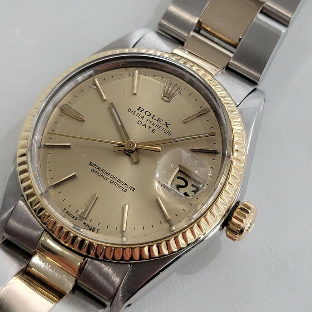 Mens Rolex Oyster Perpetual Date 14k Gold ss 1960s 1500 35mm Automatic RA168