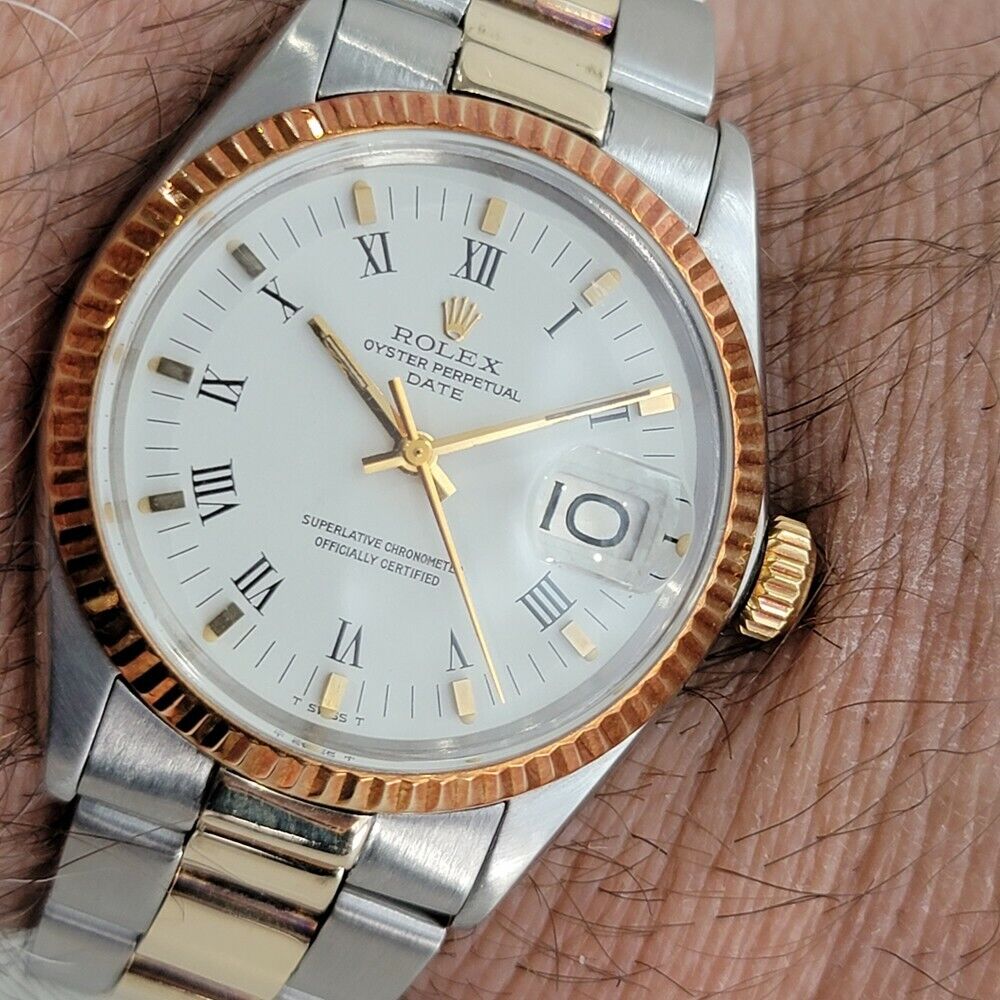 Mens Rolex Oyster Perpetual Date 1500 1970s 35mm rose Gold ss Auto Swiss RA164